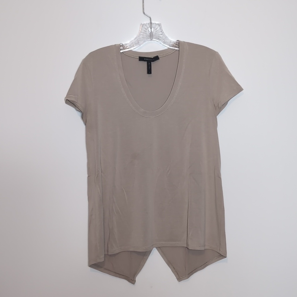 BCBGMaxAzria Beige Split Draped Back T Shirt
